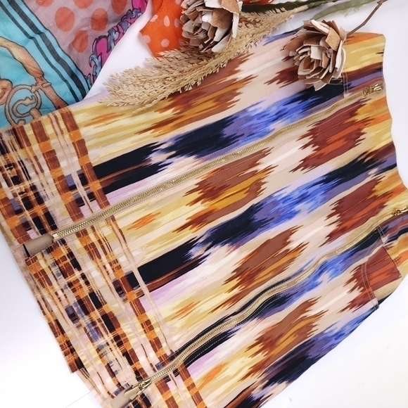 ETCETERA Multicolored Double Gold Front Zipper Skirt Absolutely Gorgeous Sz 4 - Picture 10 of 14